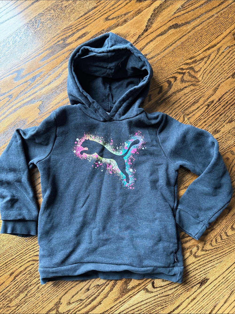 Puma Kids Navy Hoodie with Multicolor Splash Logo